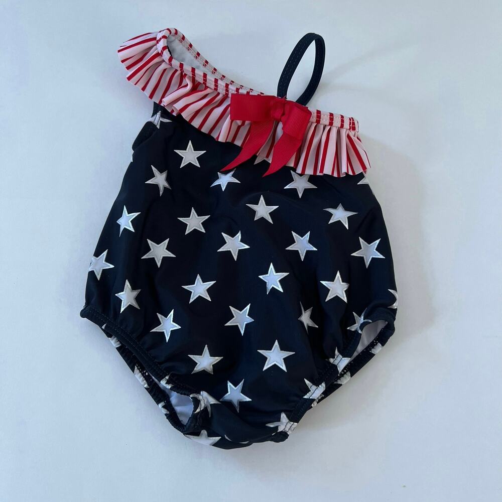 Baby American Flag One Piece Swimsuit Red White Blue July 4th Size 3-6 Months